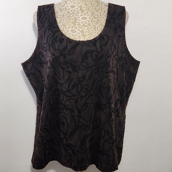 Chico's Size 3/16-18 Brown Floral Embroidered Sleeveless Scoop Neck Tank Top - Picture 1 of 12